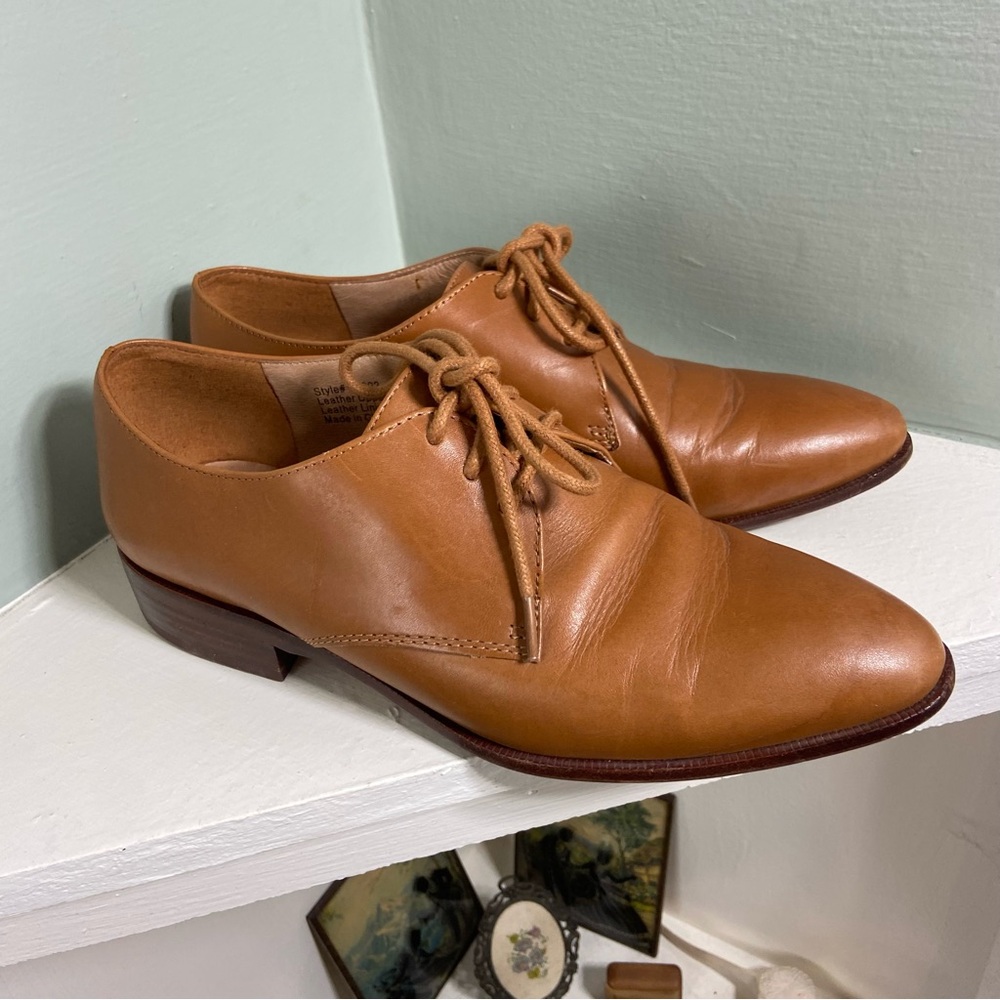 Madewell The Jess Size 6 Tan Brown Leather Women's shoes Oxfords E0202 Lace-Up